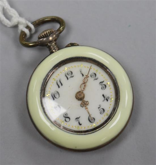 A 20th century Swiss 800 standard silver gilt and enamel keyless fob watch,